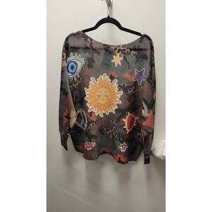 VICS O Loowie Olive Camo Sun Round Knit Printed Sweater One Size